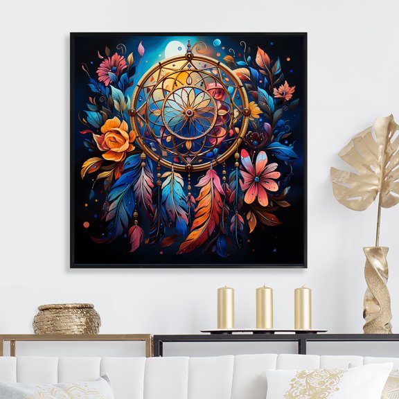 Designart "Whimsical Dreamcatchers I" Dream catcher Floater Framed Wall Art Prints