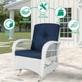 thumbnail image 5 of VIVIJASON 2-Piece Outdoor White Wicker Glider Rocking Chair, Patio Rattan Swing Glider Chairs with Cushions & Steel Frame, All-Weather Gliding Lawn Wicker Furniture for Garden Backyard, Navy Blue, 5 of 7