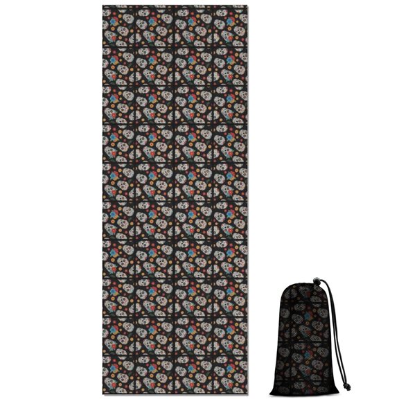 Colorful Skull Pattern Hot Yoga Mat Towel Non Slip for Hot Yoga - Quick-Drying Yoga Mat Cover with 4 Corner Pockets with Travel Bag - Hot Yoga Towel Non Slip Grip Moisture Wicking Sweat 70"x26"