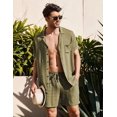 thumbnail image 2 of Conjunto de camisa de lino y algodón de verano para hombre, traje informal de 2 piezas para exteriores y ropa para el hogar, pijama cómodo y transpirable para playa, 2 of 3