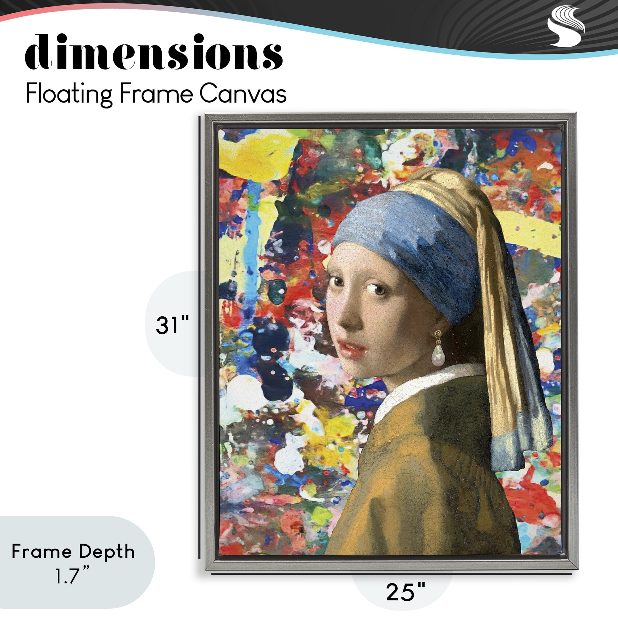 Stupell Industries Modern Splatter Iconic Pearl Earring Gray Framed Floater Canvas Wall Art, design by Grotto Studios
