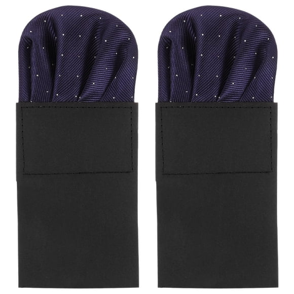 WASHWEPE 2Pcs Navy Men Suit Pocket Square Pre Folded Polyester Durable Decorative Handkerchief