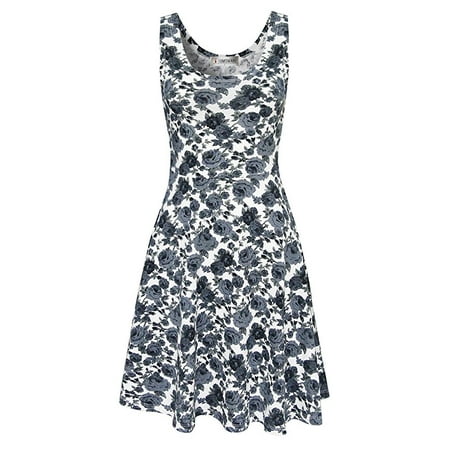 Womens Casual Fit and Flare Floral Sleeveless Dress
