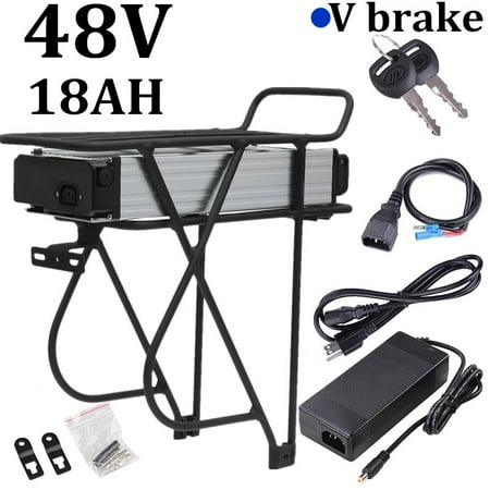 Electric Bike Battery, 48 Volt 18AH Recharg eable Ebike li-io n Battery with Bracket, charg er for 24/26/28 inch 500W Motor V-Brake Electric Bicycle