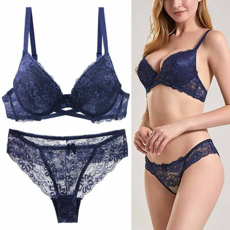 TMOYZQ Womens Underwear Sets Floral Lace Pajamas Underwear Set Lace Bra and Panty Set Push Up Two Piece Underwear Underwire Padded Bra Underwear Set