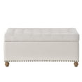 thumbnail image 5 of Storage Bench Ottoman, Beige Upholstered Flip Top Entryway Bench with Button Tufted Top and Rubber Wood Legs, Footstools Easy to Assemble for Bedroom End of Bed Couch, LJ2244, 5 of 9