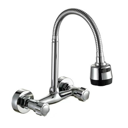 Lierteer Dual Handle Kitchen Faucet Wall-Mounted Two-Handle Sink Mixer 360° Rotatable