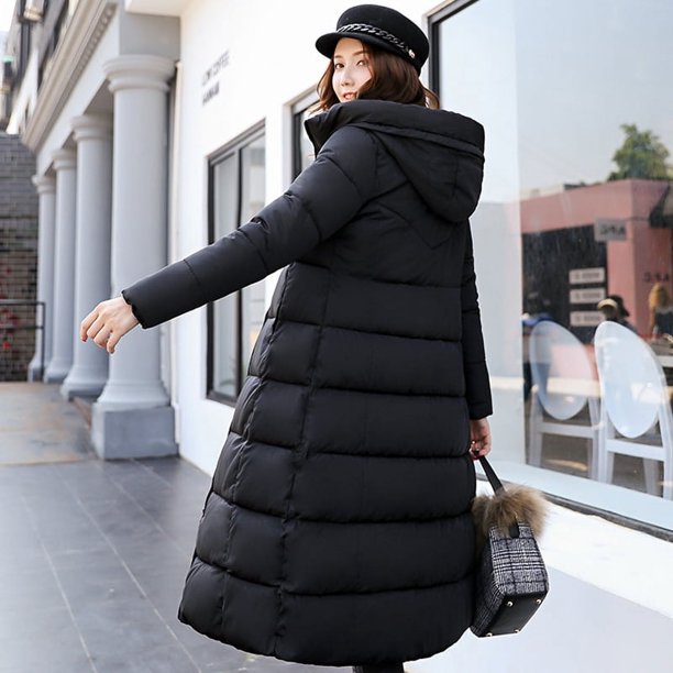 Chaqueta de algodón para mujer, chaqueta de algodón con plumón, chaqueta de algodón con capucha hasta la rodilla para mujer