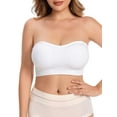 thumbnail image 3 of Gustave Strapless Bandeau Bra for Women Non-Slip Seamless Padded Bralette Wireless Tube Top Bras with Removable Pads Clear Straps, White, 2XL, 3 of 12
