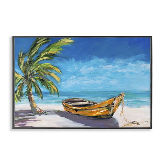 Stupell Industries Lost Island Palm & Boat Black Framed Giclee Art, design by Julie DeRice
