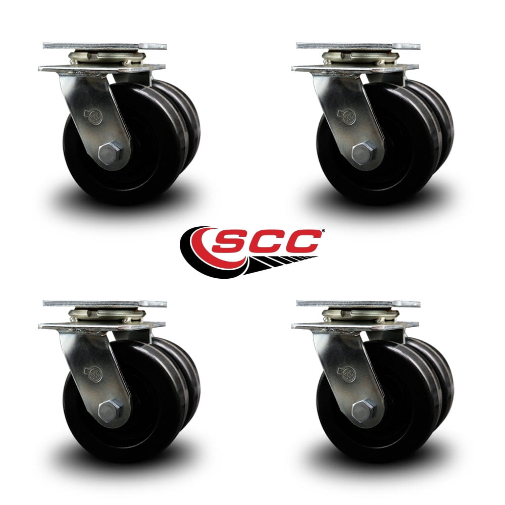 5 Inch Dual Phenolic Wheels Swivel Caster Set with Ball Bearings Service Caster