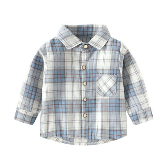 AherBiu Toddler Boys Clothes Plaid Button down Shirts Long Sleeve Lapel V Neck Cotton Basic Layer Tops Blouse
