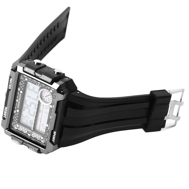 Men Rectangle Digital Sports Watch, Stainless Steel Waterproof Multi Functional Black Men Rectangle Digital Display Watch for Daily Life