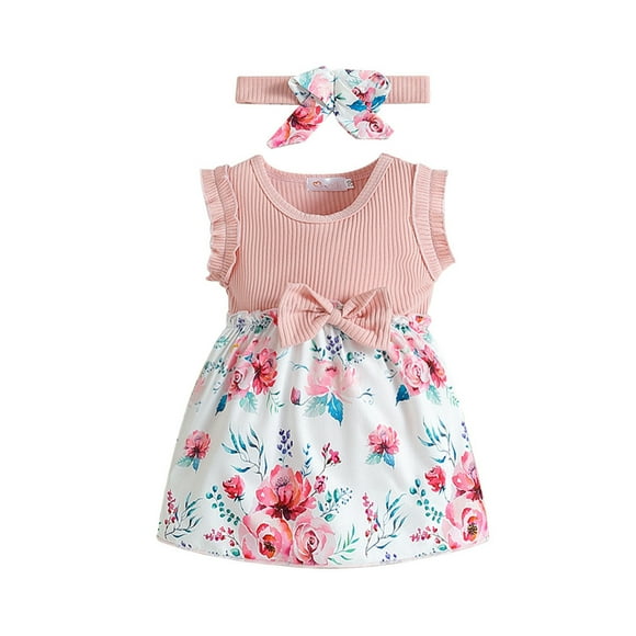 Toddler Girls Sleeveless Floral Prints Dress Dance Party Dresses Clothes Headbands Cat Kids Dress