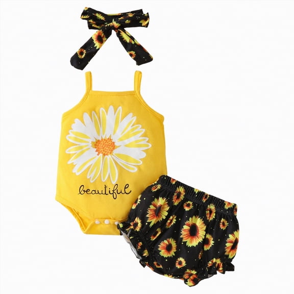 mgoYE Baby Girl Clothes 3 Months Ruffle Romper Toddler Girl Floral Cotton Short Sets Girls Clothing Outfit(Yellow,3-6 Months)