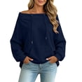 thumbnail image 3 of Women's Sweatshirts Crewneck Off Shoulder Sweatshirt with Pocket Casual Loose Fit Daily Outfits Fall Winter Tops, 3 of 10