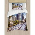 thumbnail image 3 of Travel Duvet Cover Set, Downtown Cityscape of Los Angeles California USA Avenue Buildings Palms Print, Decorative 3 Piece Bedding Set with 2 Pillow Shams, King Size, Blue Grey Green, by Ambesonne, 3 of 3