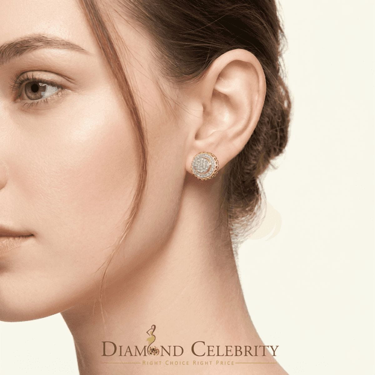 Diamond Celebrity's 925 Sterling Silver 0.20ct Diamond For Women's/ Men's Yellow Stud Round Earrings