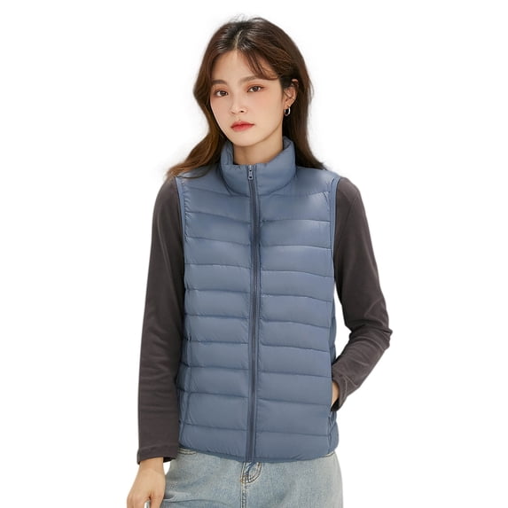 Wenseny Women’s Stand-up Collar Padded Warm Puffer Vest Zipper Outerwear Quilted Coat Blue M