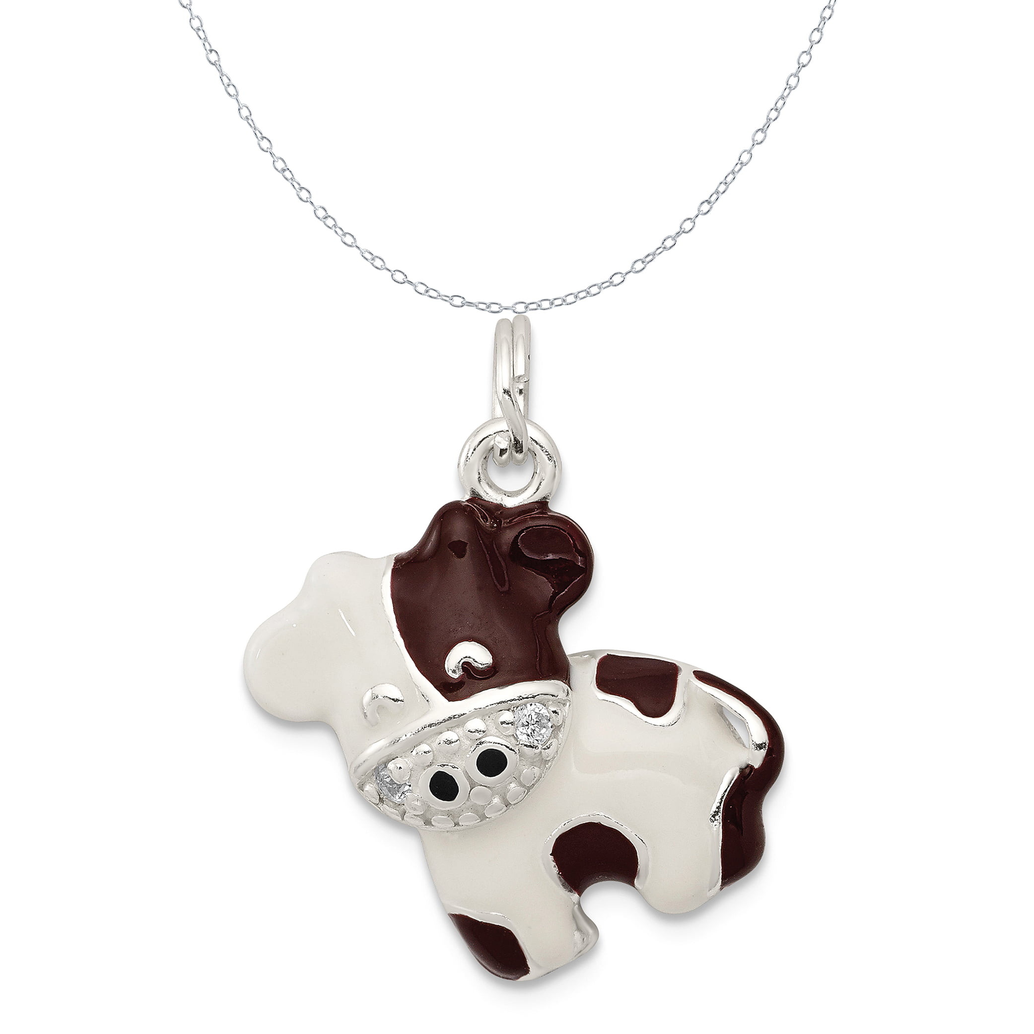 17mm x 14mm Solid 925 Sterling Silver Pendant Enameled Cow Charm