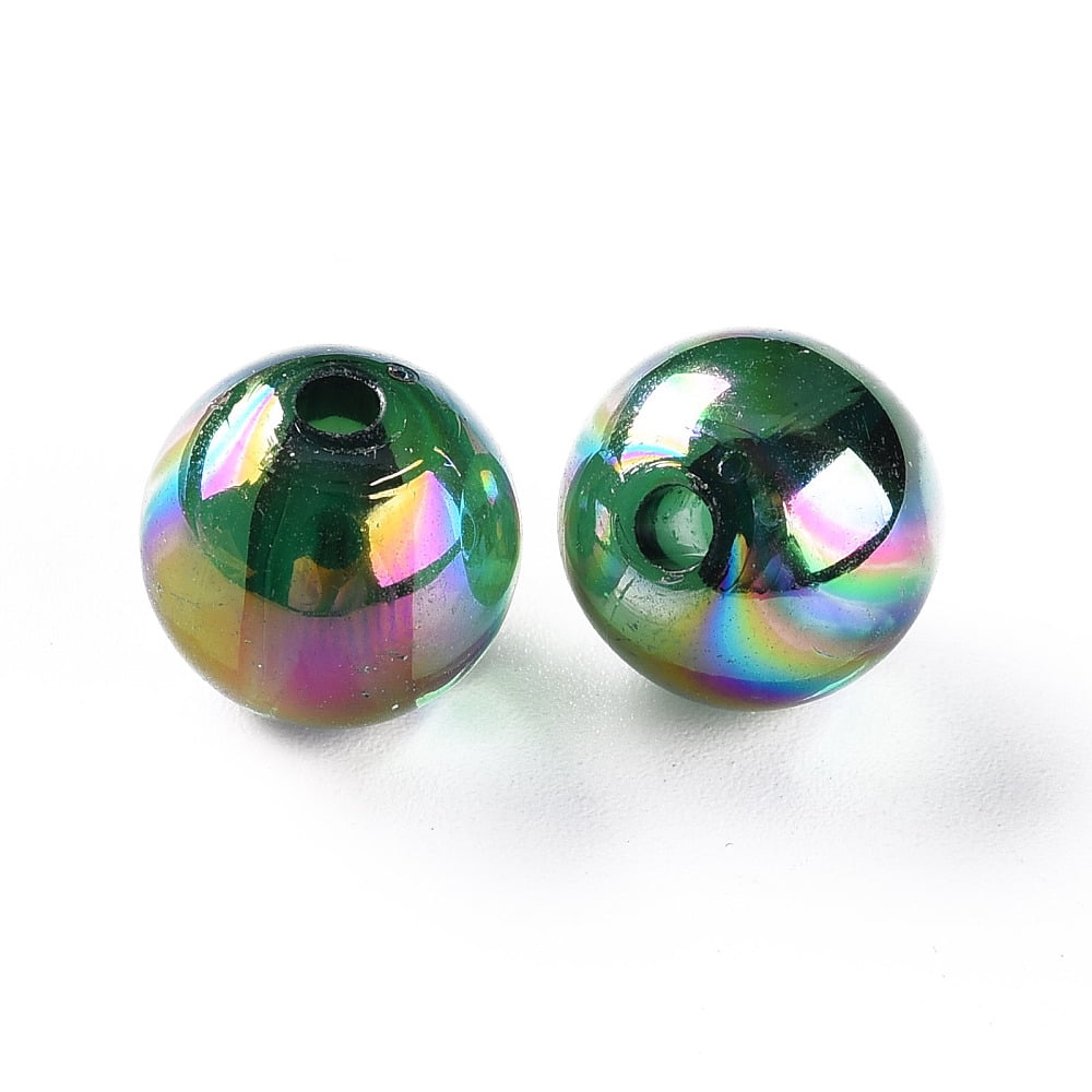 500gs Transparent Acrylic Beads AB color Plated Round Green 12x11mm Hole: 2.5mm about 566pcs/500g