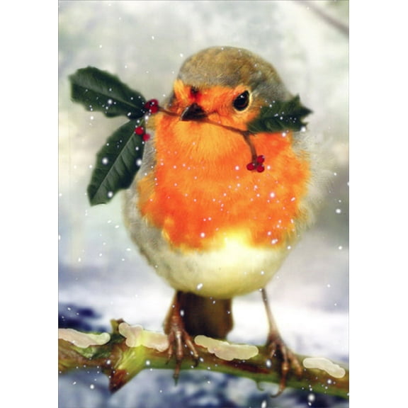 Northern Exposure Bird Holding Holly Branch in Beak Box of 12 Christmas Cards