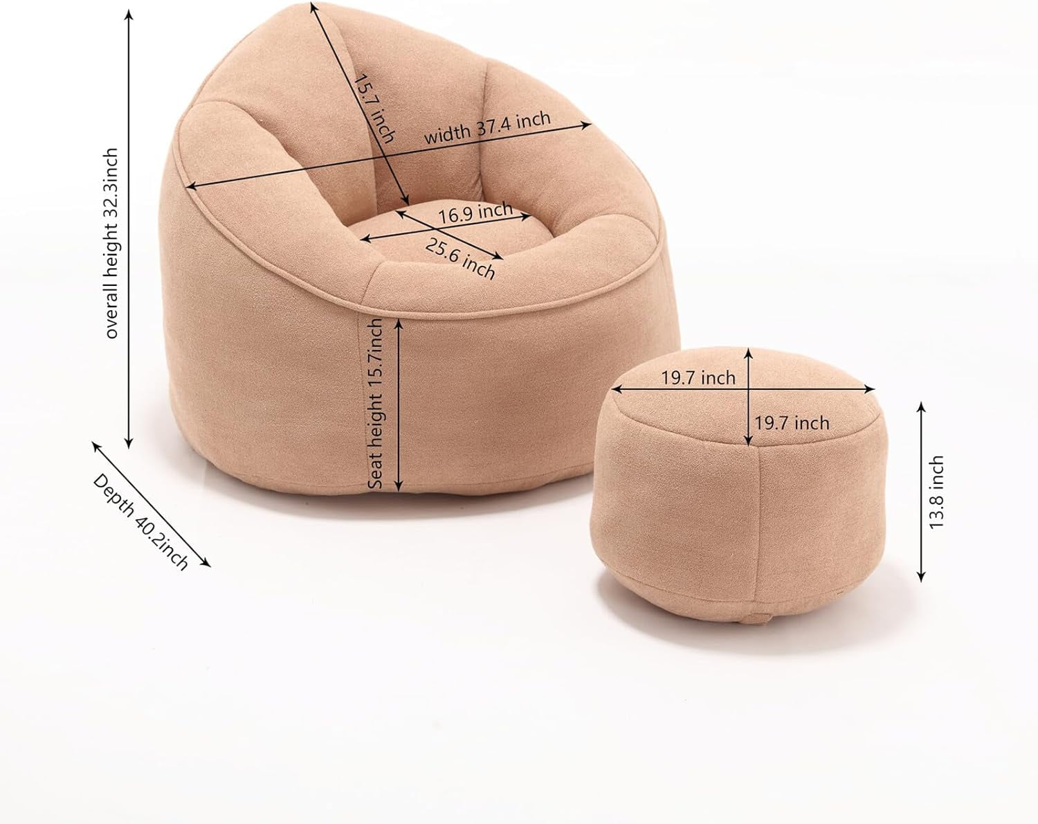 Armrest Bean Bag Chairs with Filler Comfy Bean Bag Chair for Adults and Kids Soft Microfiber Velvet Floor Sofa for Living Room Bedroom No Assembly Required Bag with Footrest