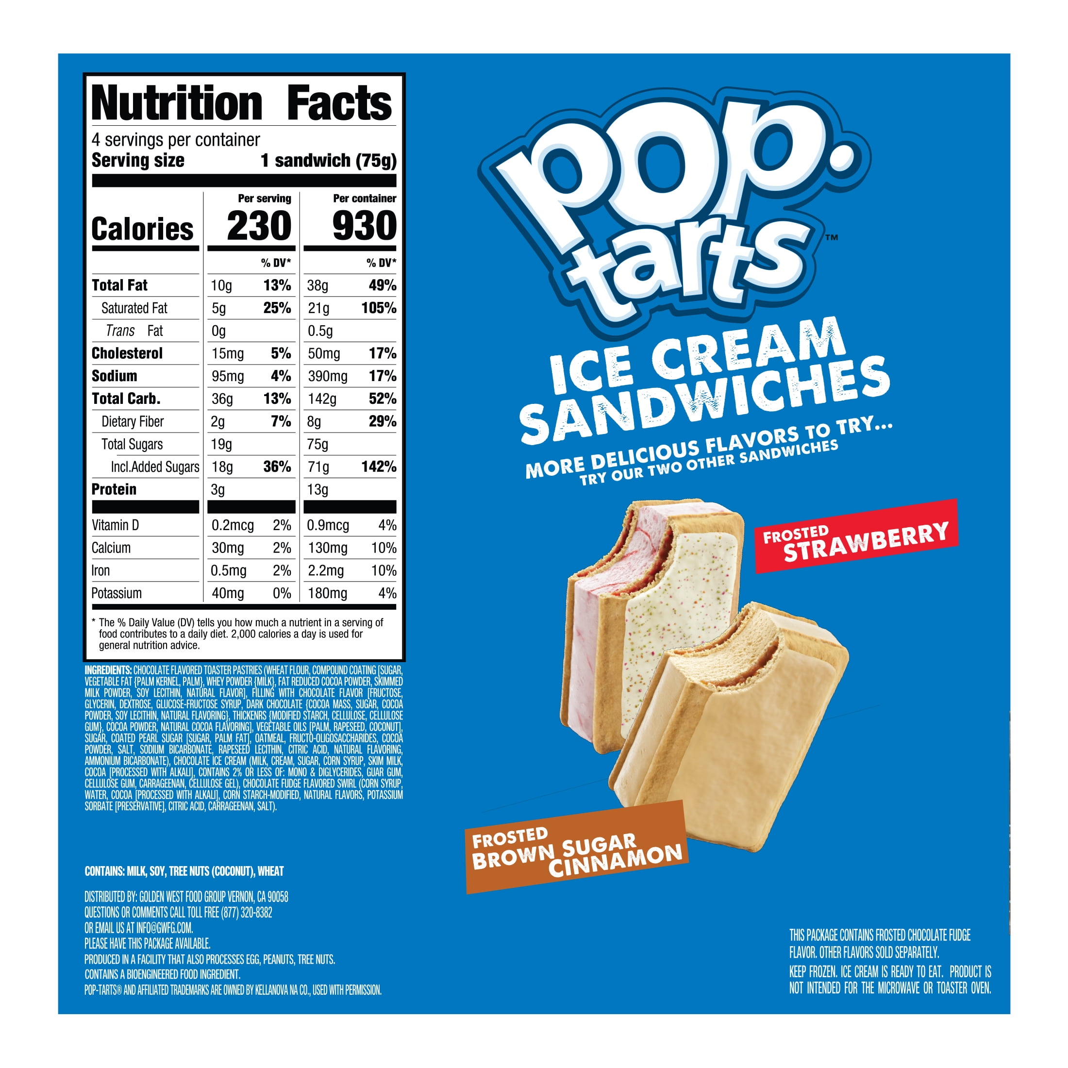 Pop-Tarts Frosted Chocolate Fudge Ice Cream Sandwiches, 4 fl oz, 4 pack (Frozen)