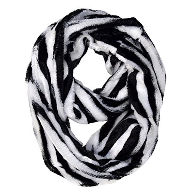 Peach Couture Faux fur Two Tone Plush Cowl Collar Infinity Loop Scarf Zebra White