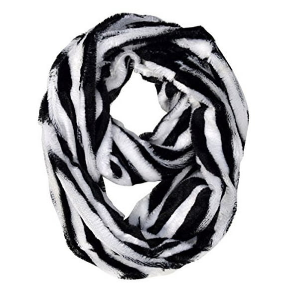 Peach Couture Faux fur Two Tone Plush Cowl Collar Infinity Loop Scarf Zebra White