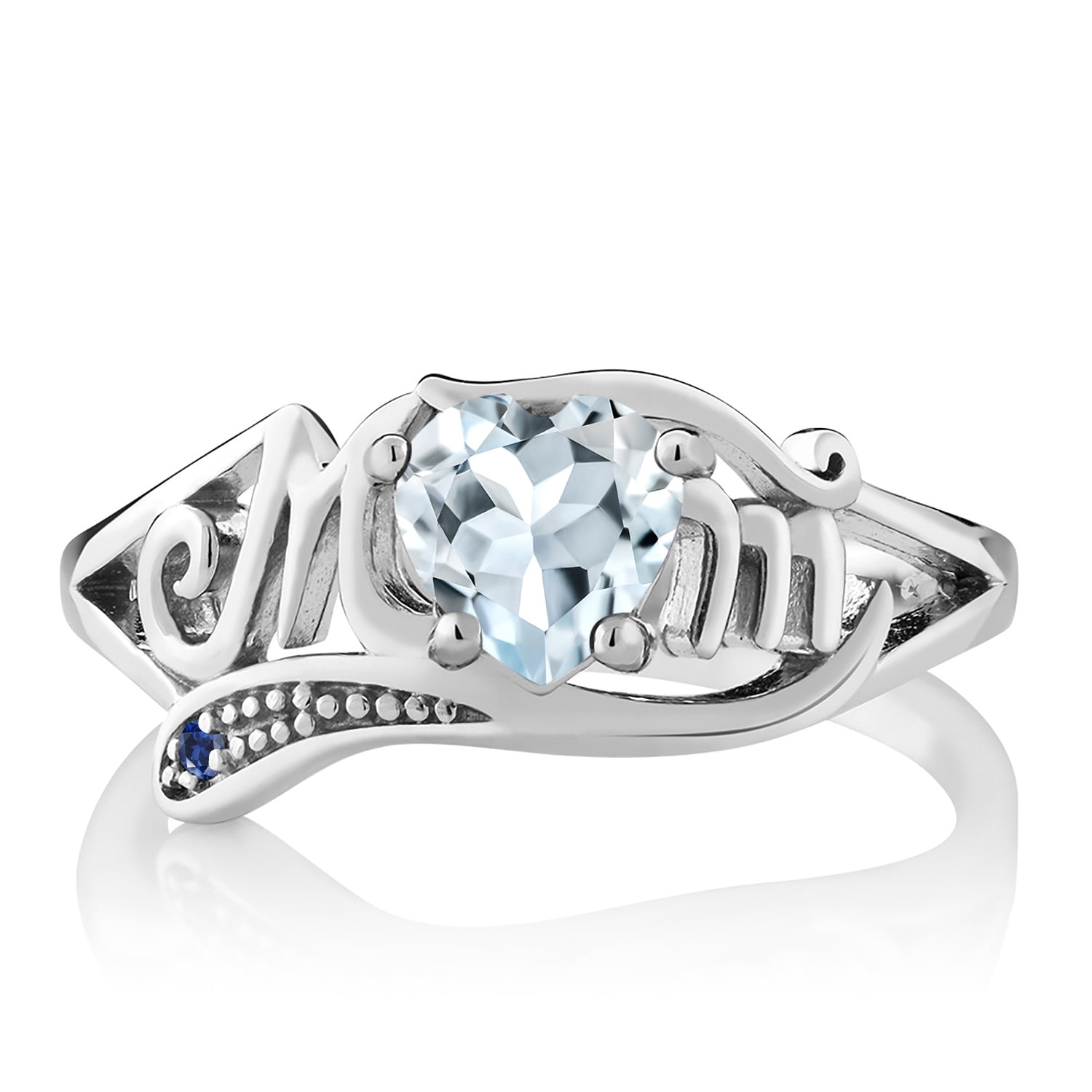 Gem Stone King 0.74 Ct Sky Blue Aquamarine Blue Created Sapphire 925 Sterling Silver Ring
