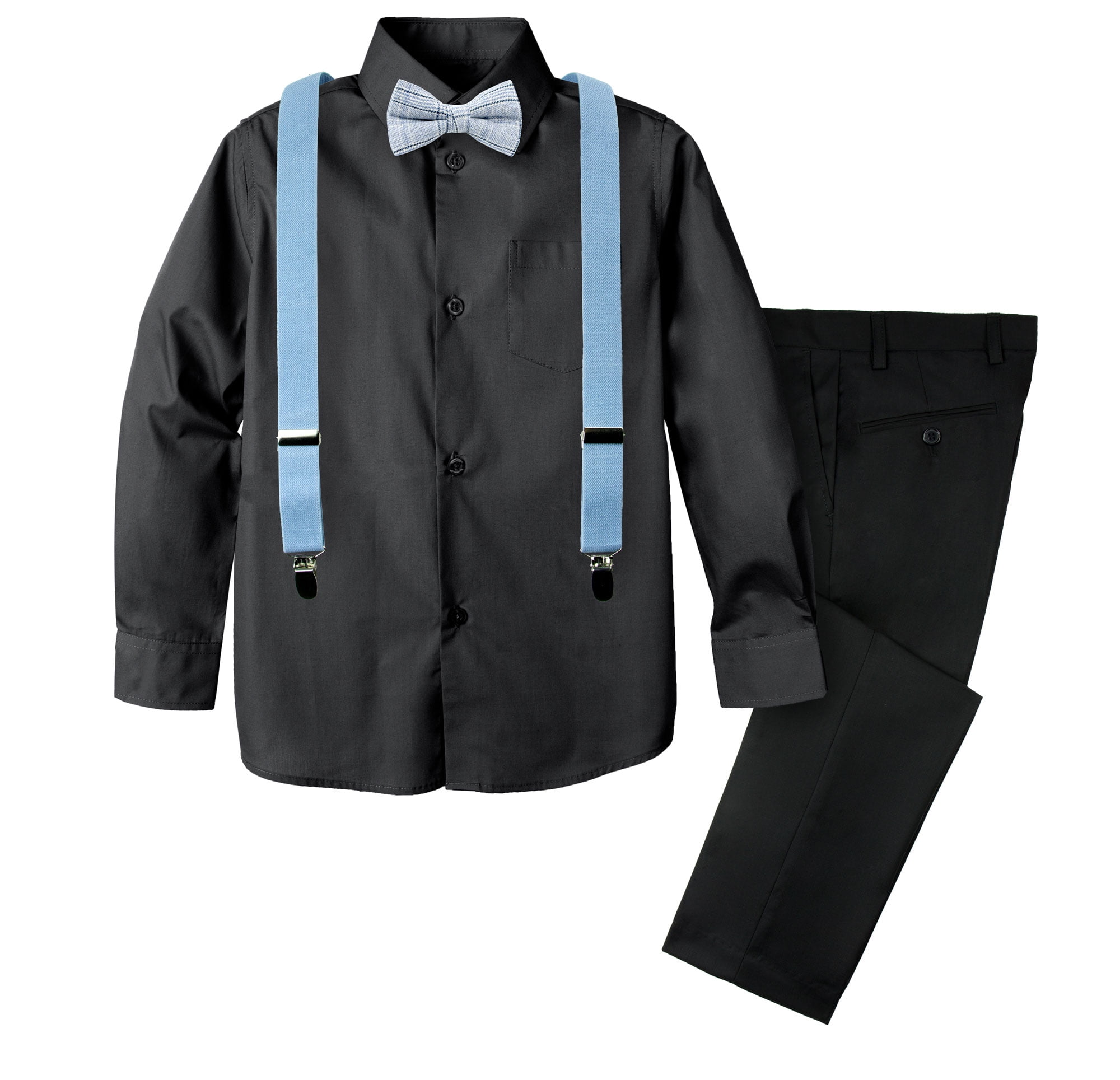 Vittorino Boys 4 Pc Formal Suspender Set with Pants Shirt Tie and Suspenders 