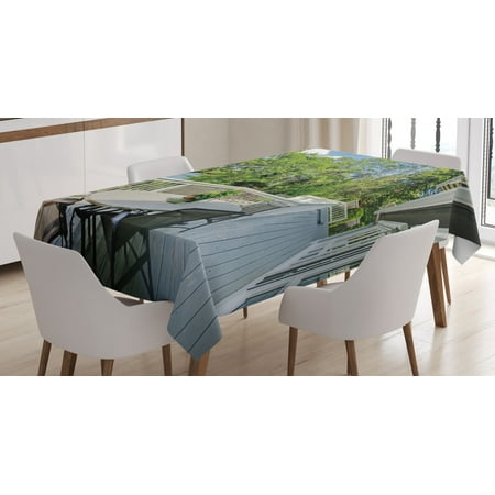 

Modern Decor Tablecloth Home Patio Balcony with Peaceful Woods in Clear Sunny Sky Photo Rectangular Table Cover for Dining Room Kitchen 52 X 70 Inches White Green and Sky Blue by Ambesonne