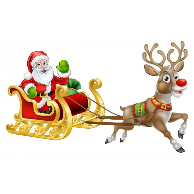 Christmas Wall Stickers Decals - Santa's Sleigh Murals, Removable, For Living Room, Nursery, Home Décor