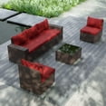 thumbnail image 1 of Kullavik Patio All Weather woven 6-Piece Metal Sectional Sets with Cushions,Red, 1 of 5
