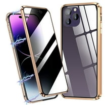 Dteck Privacy Magnetic Case for iPhone 14 Pro Max, Anti-peep Double Sided Confidential Case Compatible with iPhone 14 Pro Max with Privacy Screen Protector Tempered Glass Metal Bumper,Gold