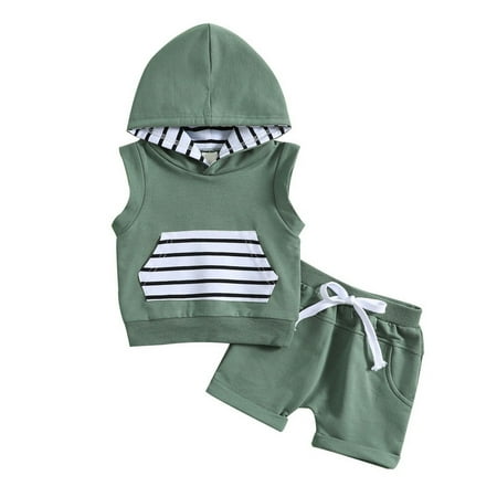 

LHWEN Hallowe-en Christmas Boys Girls Sets Toddler Boys Winter Toddler Baby Boys Outfits&Set Sleeveless Hooded Solid Color Striped Suit Summer Outdoor Casual Suit