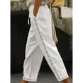 thumbnail image 2 of QATAINLAV Summer Cotton Linen Pants Women Casual Drawstring Waist Hollow Out Straight Leg Trouser Lightweight Beach Pants with Pockets, White, XL, 2 of 7