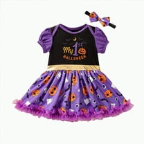 mgoYE Toddler Baby Girl Pumpkin Printed Tutu Dress Long Sleeve Skirt Outfits Clothes with Headband|Purple 6-9 Months