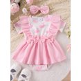 thumbnail image 2 of Bagilaanoe Newborn Easter Outfits Baby Girl Rompers Dress Print Short Sleeve Bodysuits + Headband 3M 6M 9M 12M 18M Infant Patchwork A-line Dresses, 2 of 9