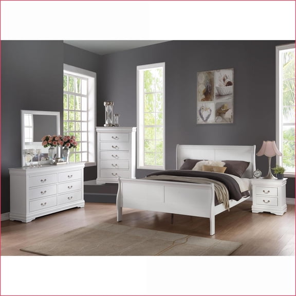 Bedroom Set, 2PCS Eastern King Sleigh Bed & Nightstand, Ivory Finish | White | Sleigh Beds
