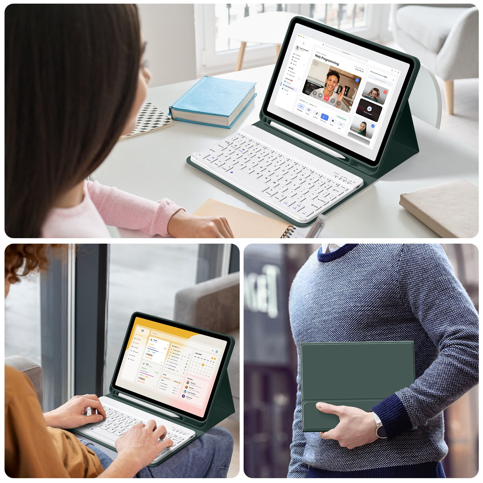 SZPSGC for iPad (A16) 11th Generation Case with Keyboard 11 inch 2025, iPad 10th Generation 10.9 inch Case with Pencil Holder, Multi-Angle Detachable Bluetooth Keyboard,Green