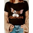 thumbnail image 1 of Women'S Casual Crew Neck T-Shirt with Cartoon Gremlin Print, 100% Cotton Knit Fabric, Short Sleeve Regular Length Top for All Seasons, 1 of 6