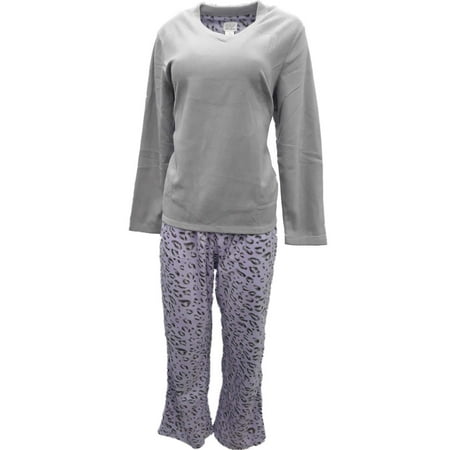 

Womens Purple & Gray Cheetah Leopard Animal Print Fleece Pajamas Sleep Set