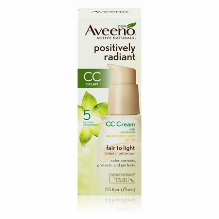 Aveeno Positively Radiant Cc Cream Broad Spectrum SPF 30, Fair To Light, 2.5 Oz