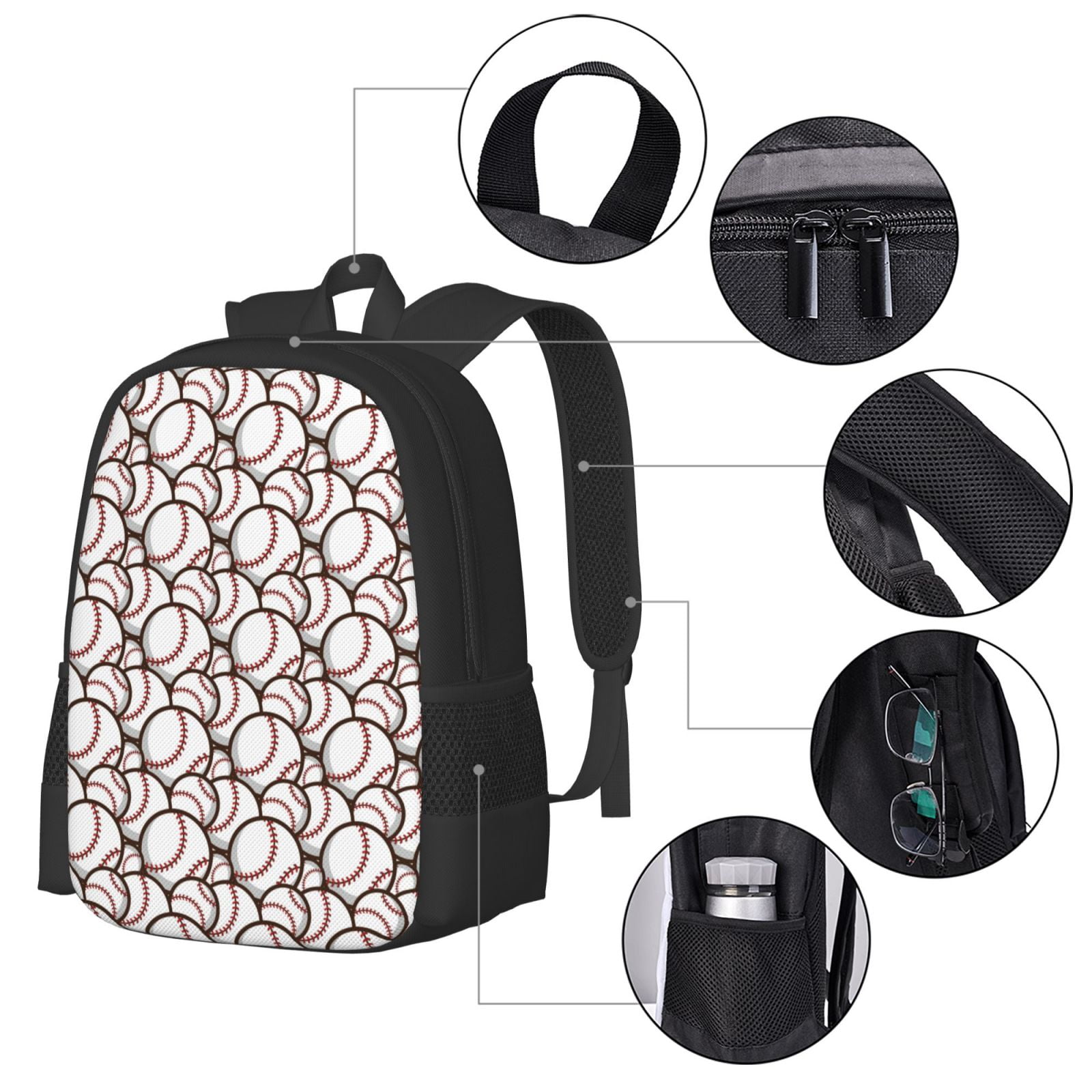 Ratiio Cute Baseball Backpack for Men and Women - Durable 600D Oxford Cloth -Large Capacity, Water-Resistant School, Travel, and Hiking Bag
