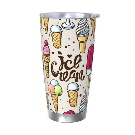 

KLL Ice Cream Print 40oz Stainless Steel Insulated Car Cup with Spillproof Lid - Keep Your Drink Hot or Cold on the Go-Without Straw