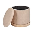 thumbnail image 4 of Aria Home Teddy Fabric Folding Storage Ottoman Cylinder Footstool Seating Pouf, Taupe, 4 of 8