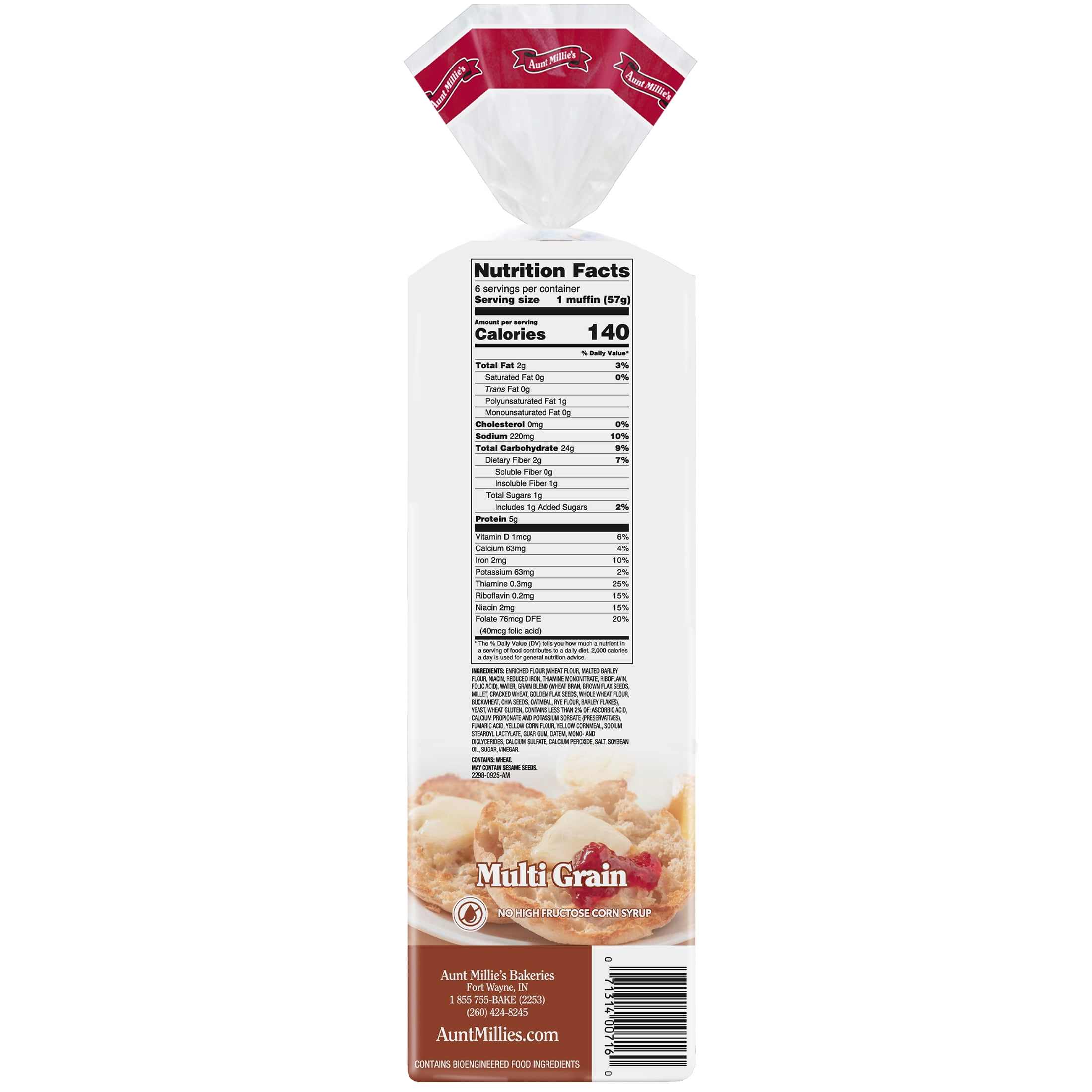 Aunt Millie's English Muffins, Multi Grain, 6 Count, 12 oz.
