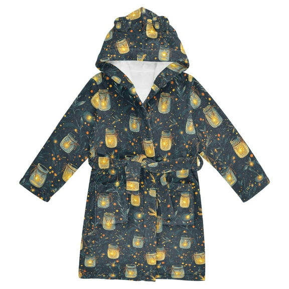 FORMRS Niños Bathrobe Unisex Hooded Robe Soft Plush Pajamas Sleepwear, Size 2-3T, Orange Fireflies Pattern